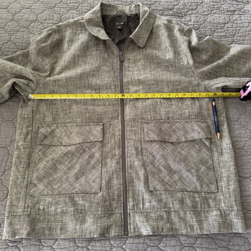 Men's Tasso Elba Brown Linen Cotton Blend Full Zip Size XXL Jacket - Picture 9 of 15